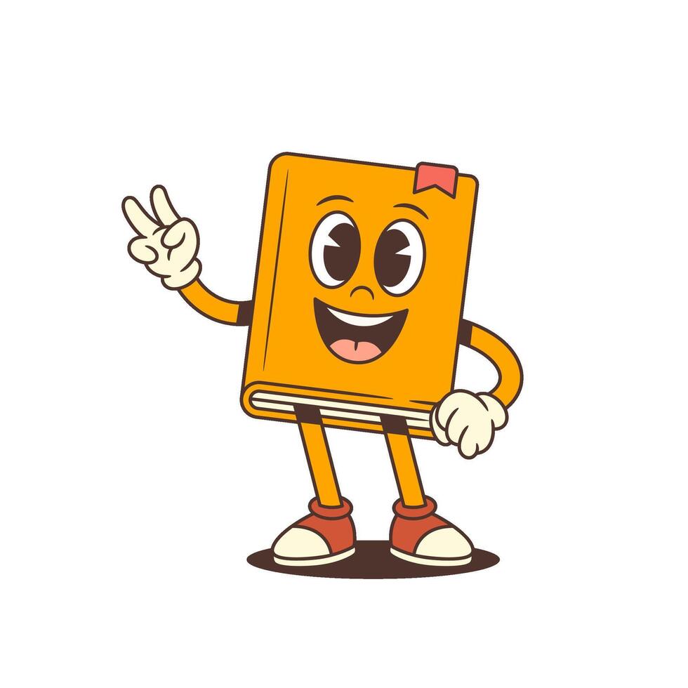 Orange Cartoon Book Mascot Showing Victory Hand Gesture With Happy Face Expression Illustration vector