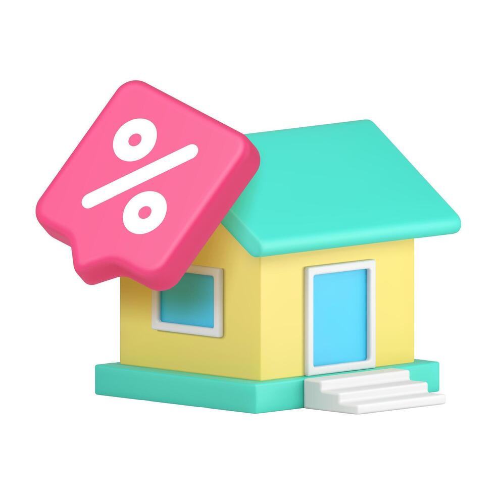 3d Realistic Icon Of House With Green Roof And Percent Symbol For Mortgage And Real Estate Projects vector