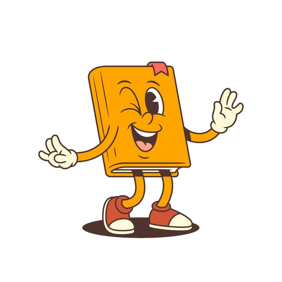 Funny Orange Cartoon Book Mascot Winking And Dancing With Arms Wide Open Cheerful Pose vector