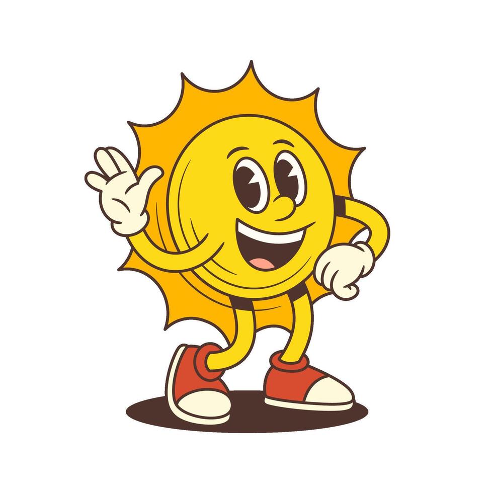 Happy Cartoon Sun Mascot Waving Hand with Cheerful Summer Expression Illustration vector