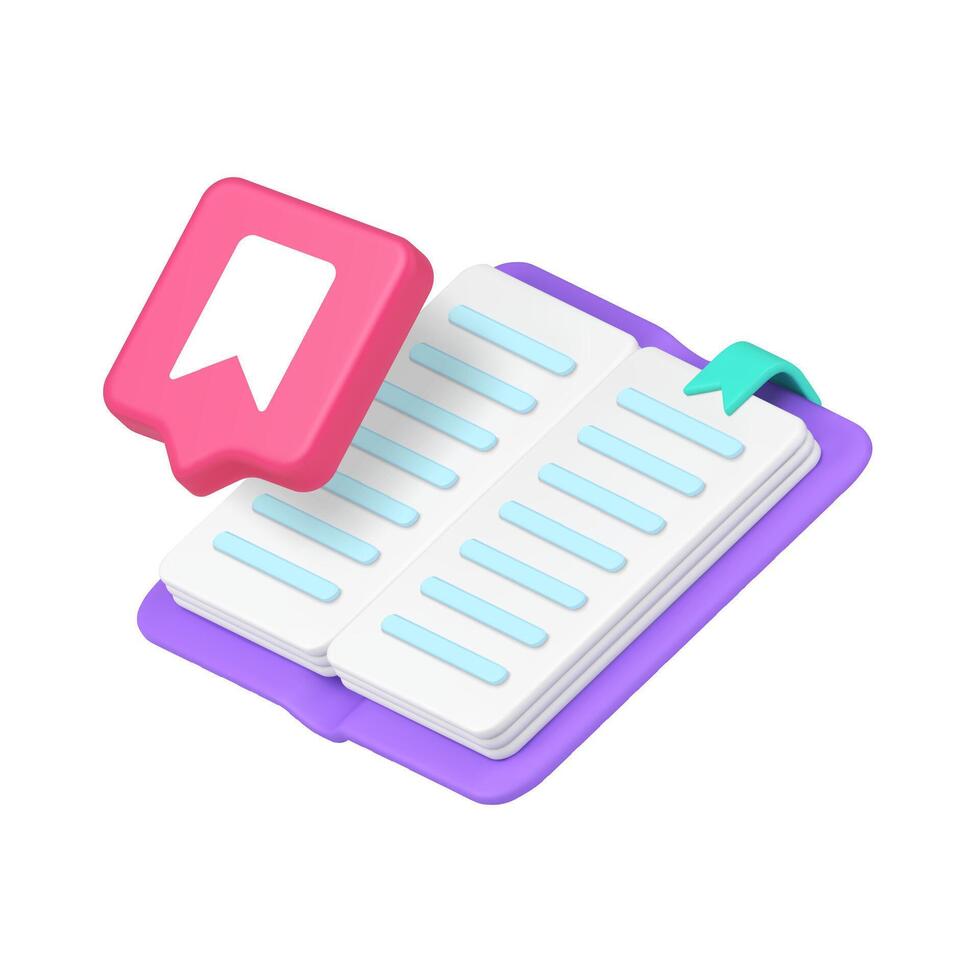 3d Realistic Open Book With Red Speech Bubble Bookmark For Education Design vector