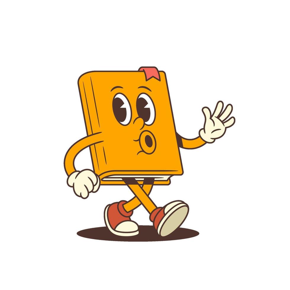 Orange Cartoon Book Mascot In Red Sneakers Walking Cheerfully With Whistle Illustration vector