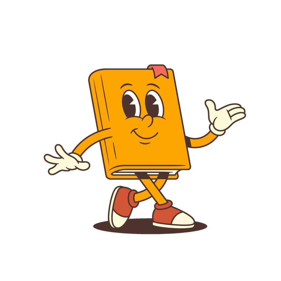 Happy Cartoon Book Mascot Walking Forward With Joyful Expression And Red Shoes Smiling Illustration vector