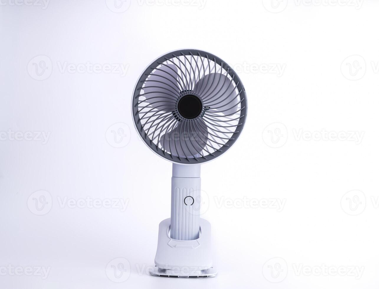 Electric fan powered by usb battery. Product design by modern technology. Isolated on white background. photo
