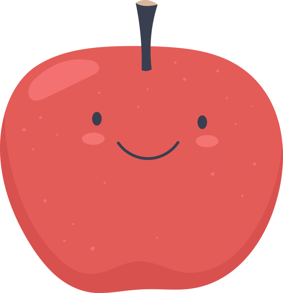 Cartoon depiction of a cheerful, rosy apple fruit with a friendly expression png