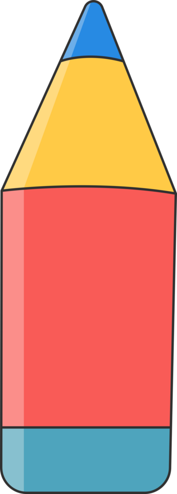 Colorful illustration of a crayon with a blue tip and red body. png