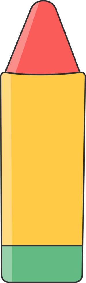 Illustration of a colorful cartoon pencil with red, yellow, and green colors. png