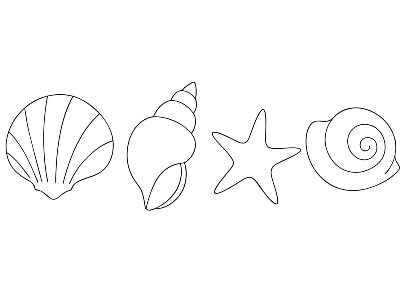 Line Art Illustration of Seashells and Starfish for Coloring or Design vector