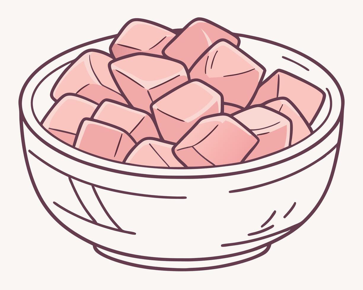 Bowl of Pink Cubes A Simple and Minimalist Food Illustration vector