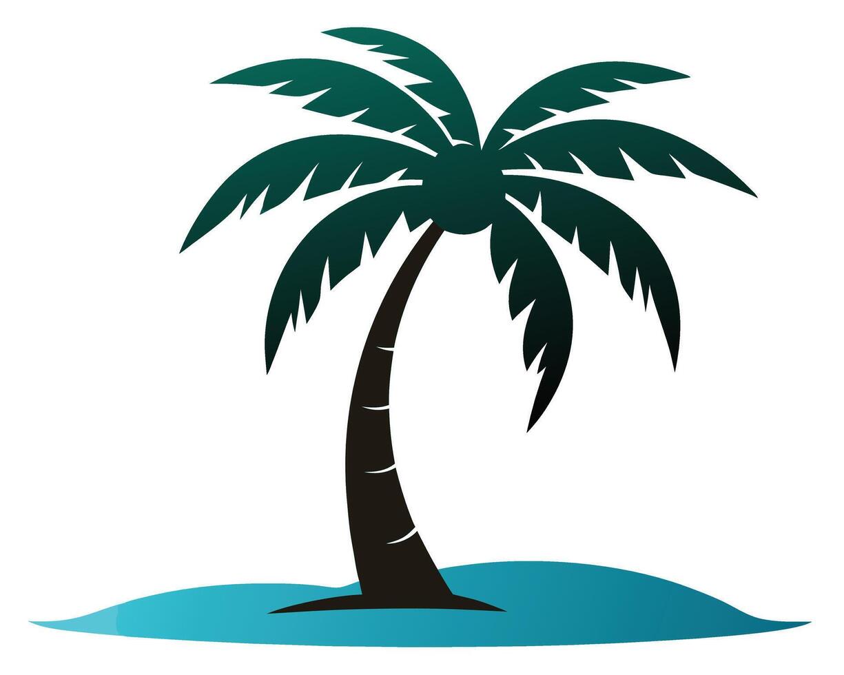 Stylized Palm Tree on a Small Island with Blue Water vector
