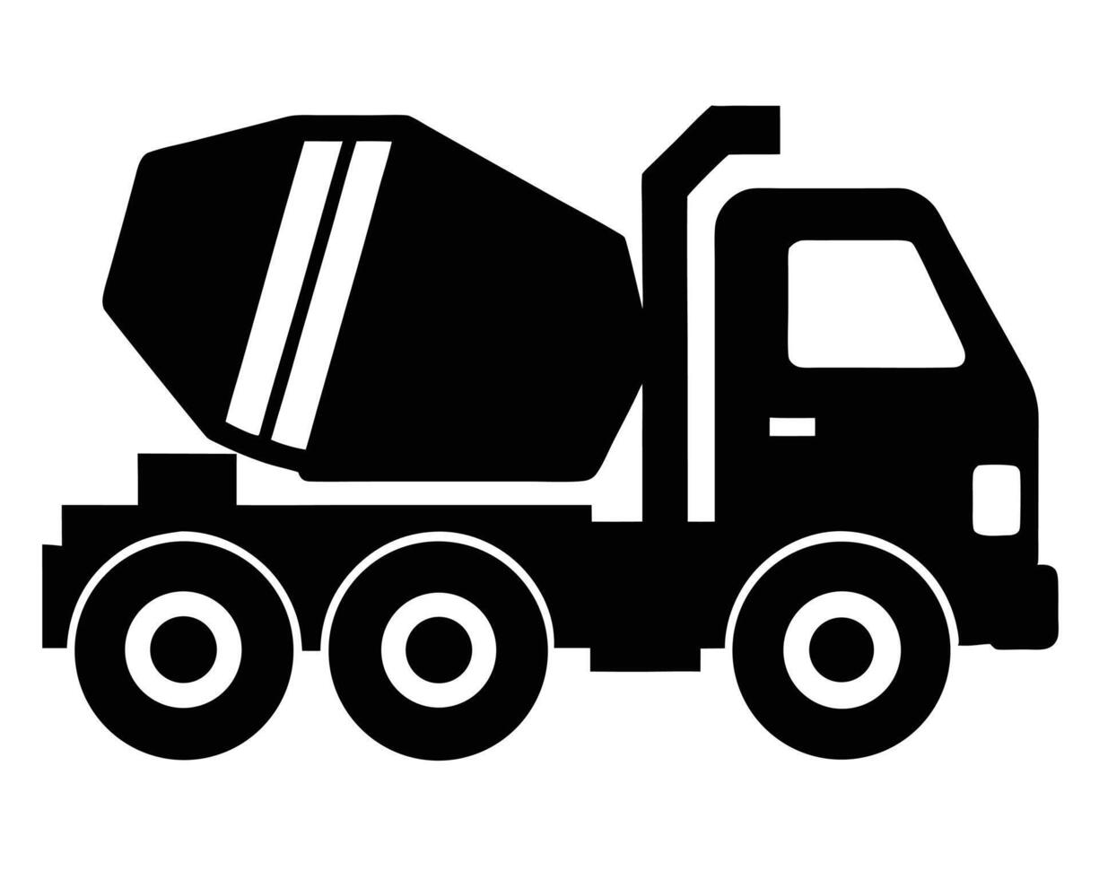 Black and White Concrete Mixer Truck Construction Vehicle Icon vector