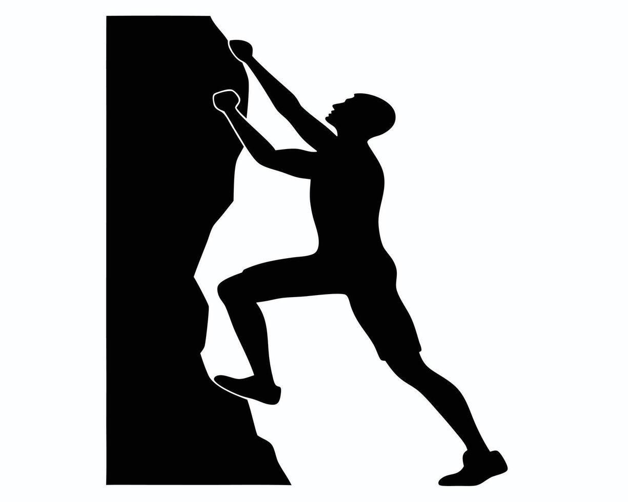 Silhouette of a Man Rock Climbing on a Cliff Face vector