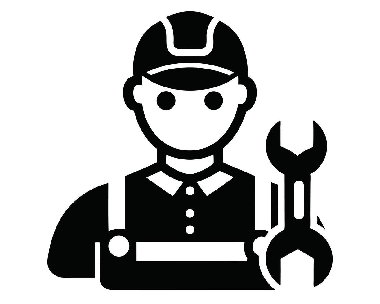 Black and white icon of a mechanic holding a wrench vector