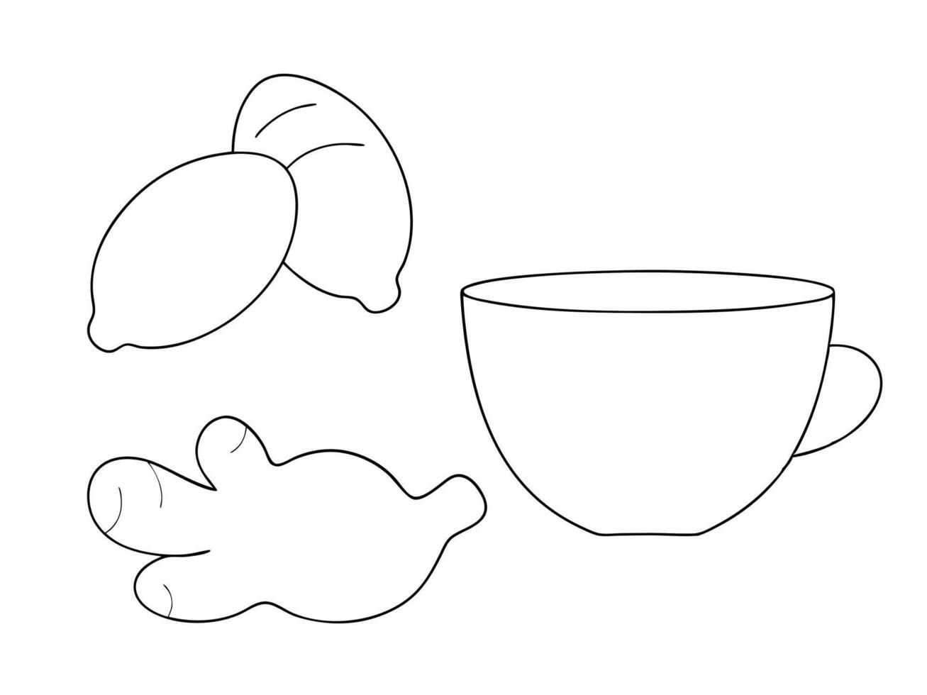 Outline illustration of lemon ginger and a teacup ready to be colored vector