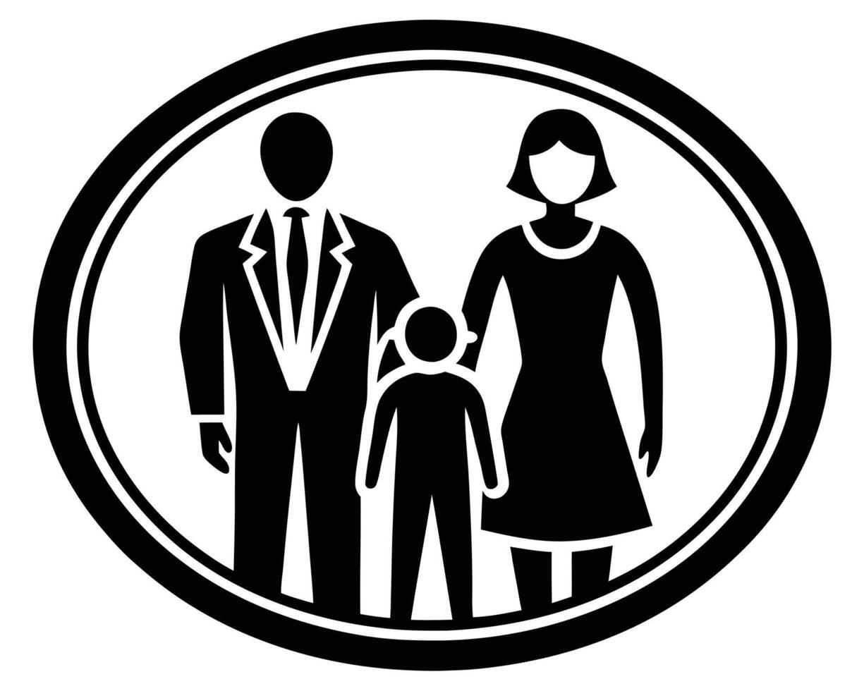Monochrome Family Icon in Circle Father Mother and Child Silhouette vector