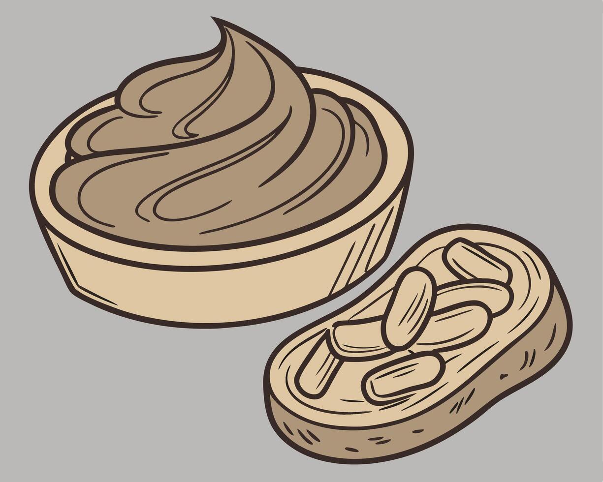 Stylized Illustration of Chocolate Spread in a Bowl and on Bread vector