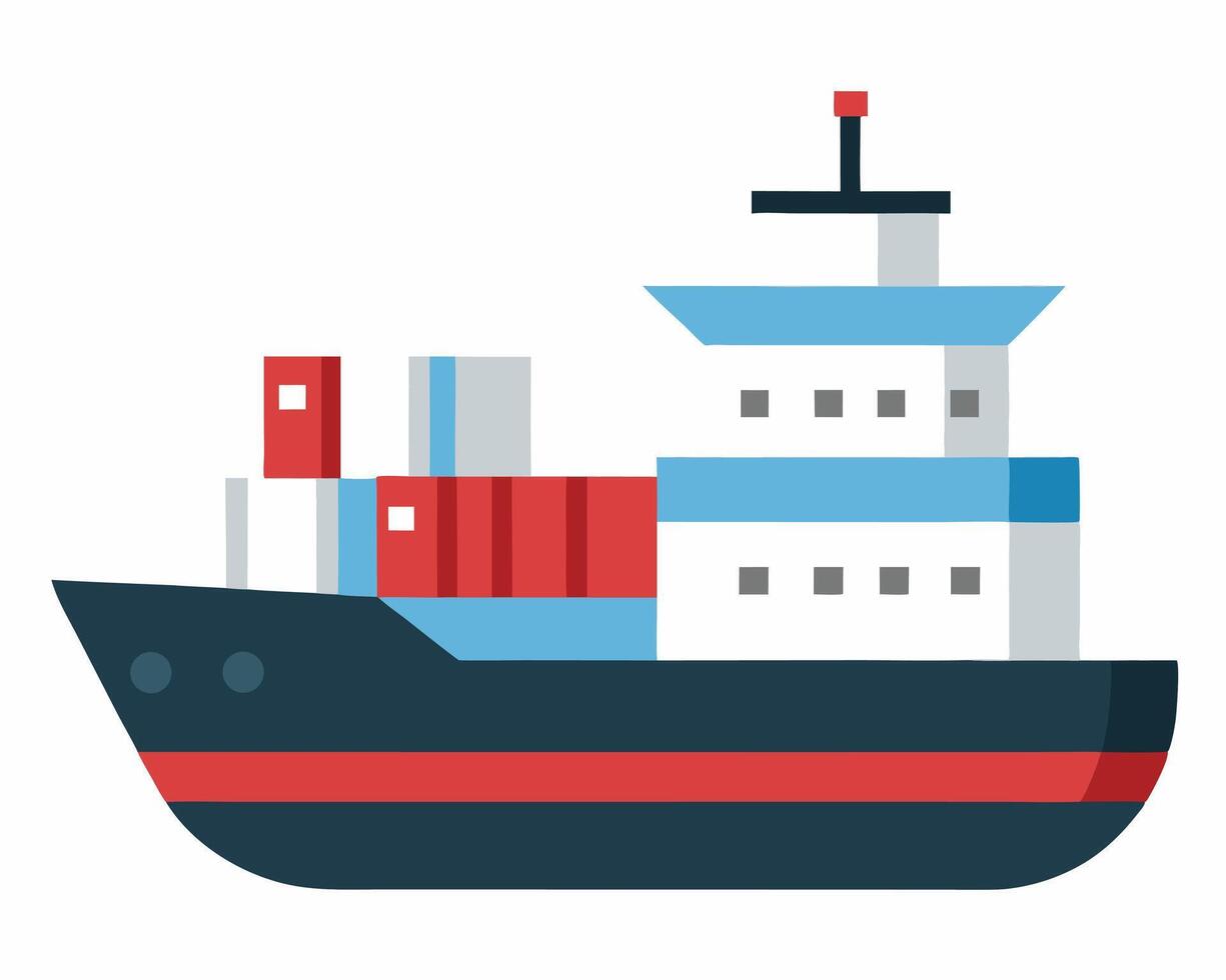 Stylized Container Ship Illustration with Cargo and Bridge Details vector