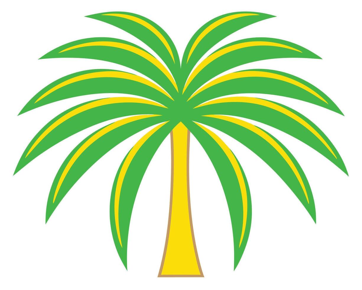 Stylized Palm Tree Illustration with Green Fronds and Yellow Accents vector