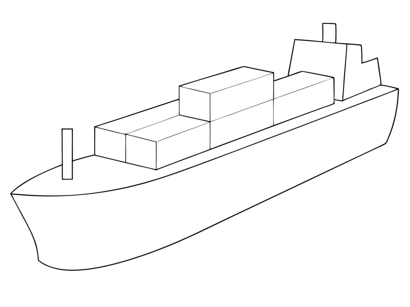 Outlined Container Ship Illustration with Cargo Boxes and Superstructure Design vector