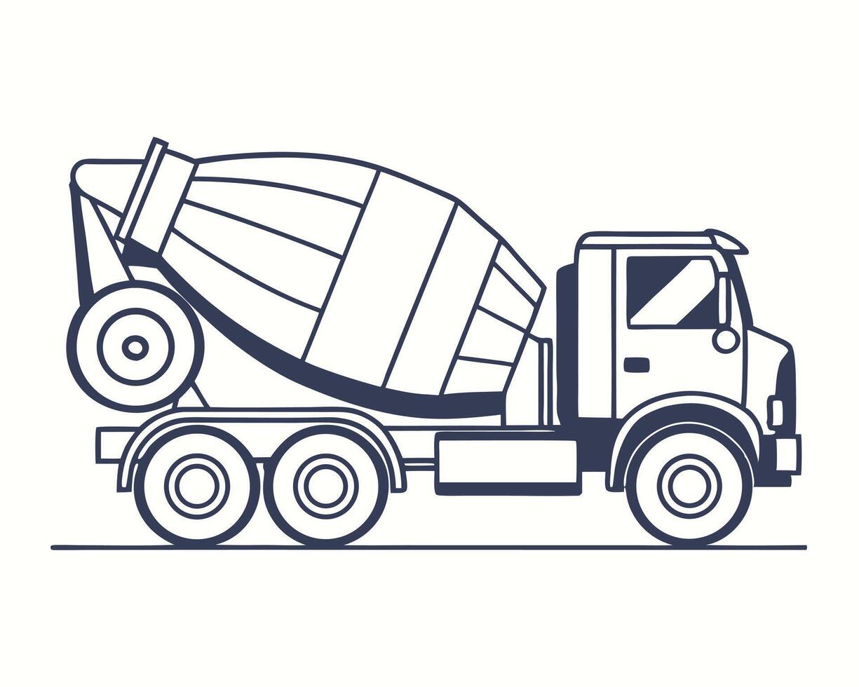Simple Line Art Illustration of a Concrete Mixer Truck on White Background vector