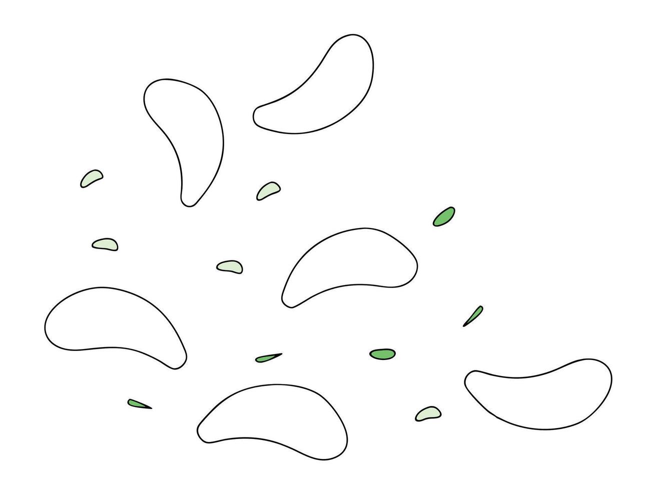 Abstract shapes with black outlines and green fills on a white background vector