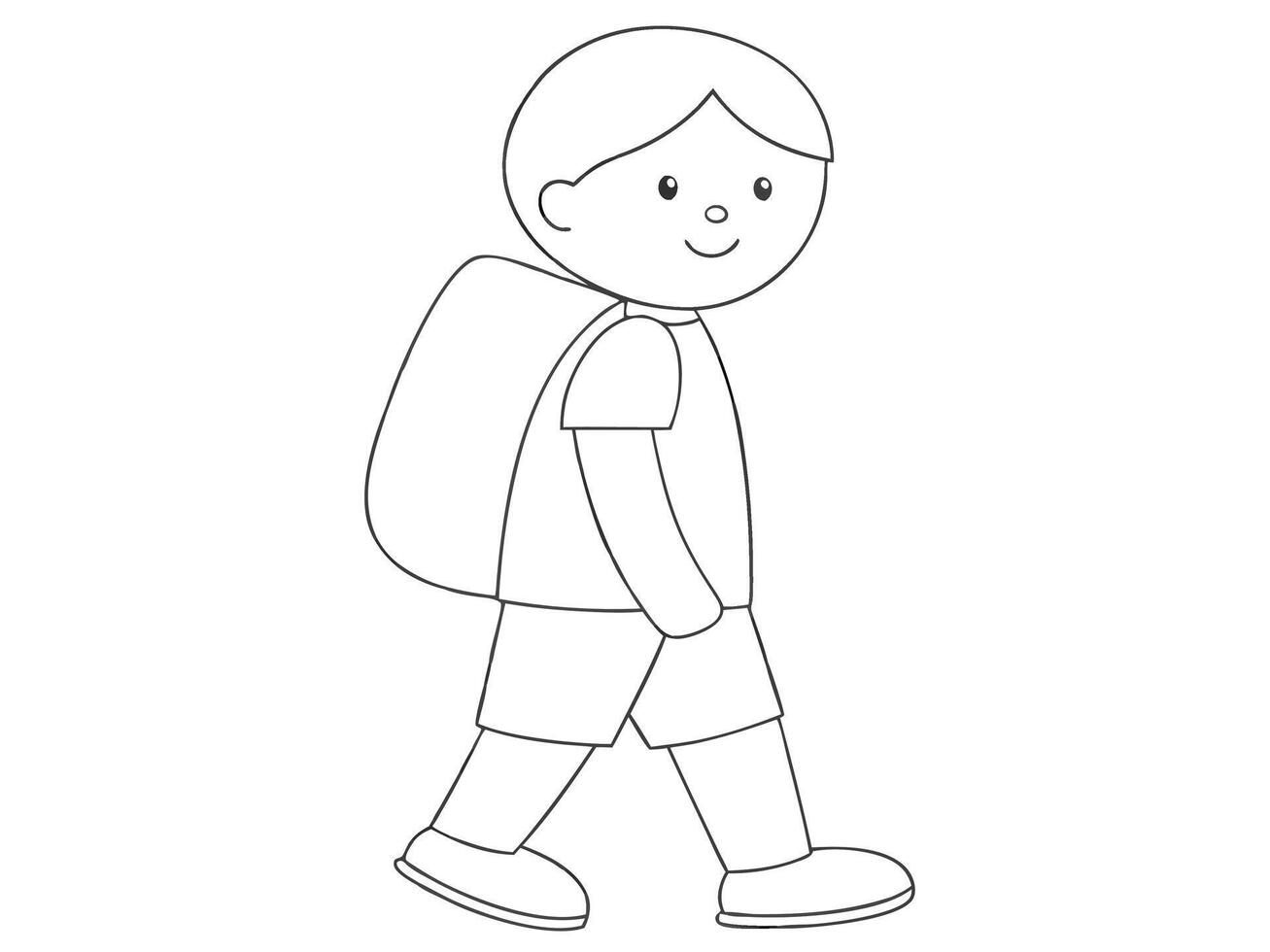 Line Art Illustration of a Boy Walking with Backpack to School vector