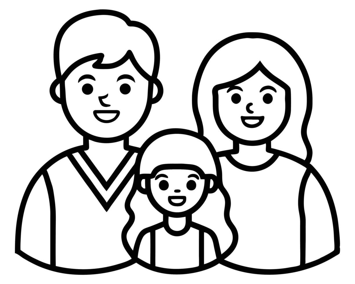 Simple Line Art Illustration of a Happy Family of Three Members vector