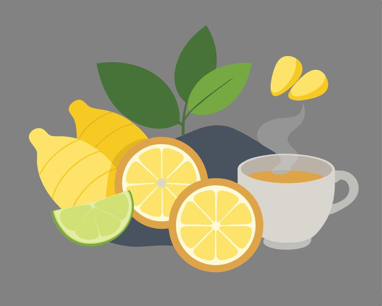 Refreshing Citrus Tea A Flat Illustration with Lemons and Lime vector