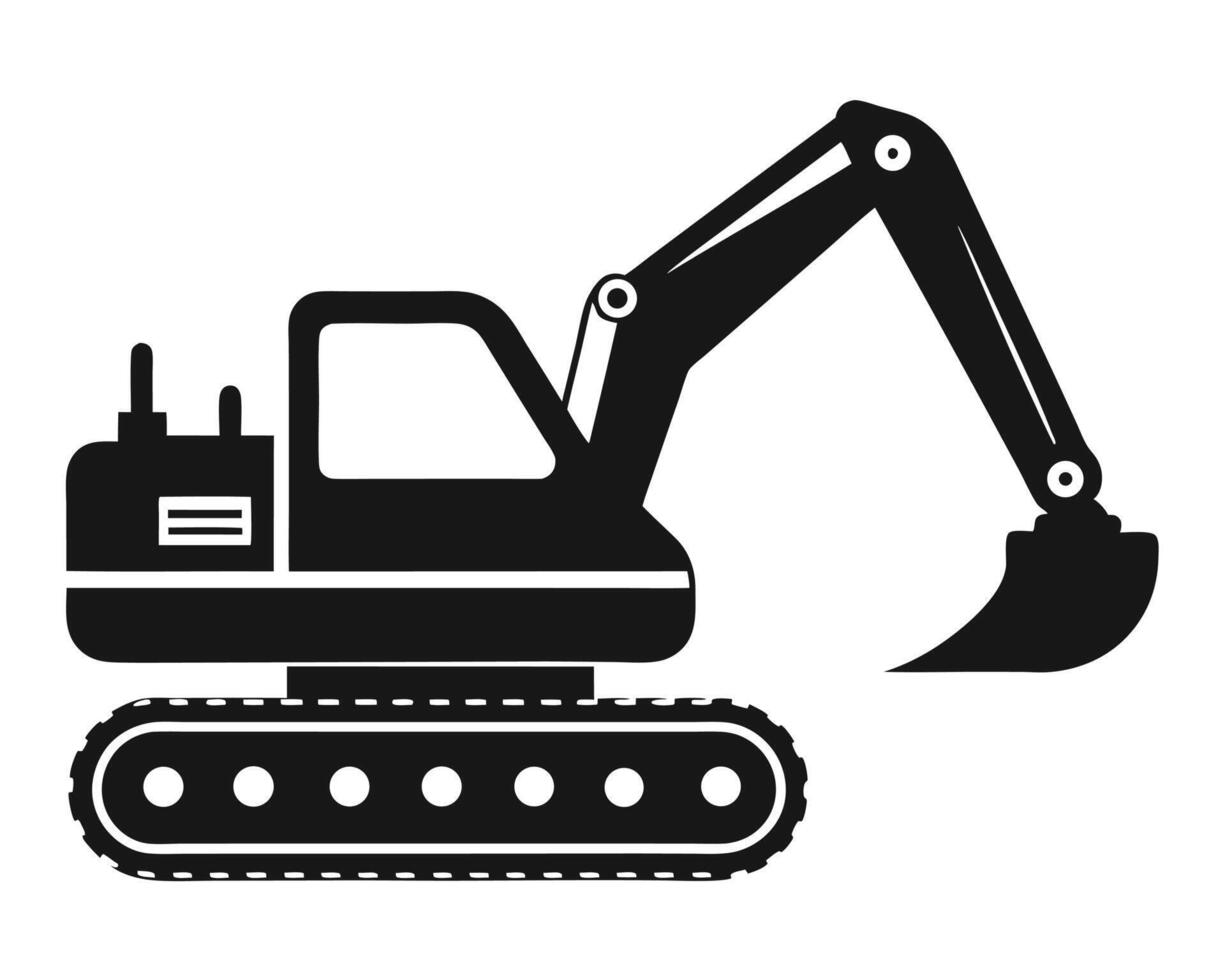 Black Excavator Silhouette on White Background for Construction or Industrial Use vector