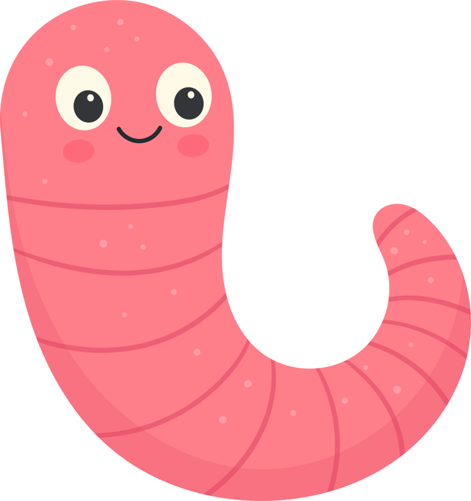 Cheerful cartoon worm character with a happy smile and big, round eyes. png