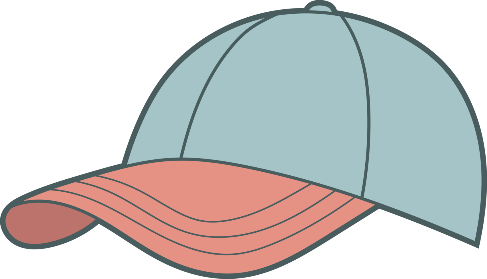Cartoon-styled, two-toned baseball cap with a pale-blue crown and salmon brim. png