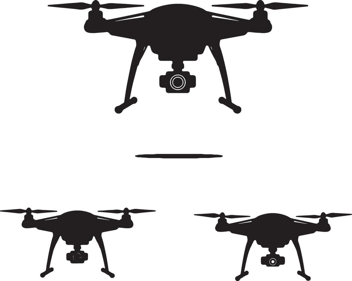 Majestic Black Drone Silhouettes Hovering, Capturing Aerial Views, Serene White Background - Professional digital artwork with vibrant colors and detailed composition vector