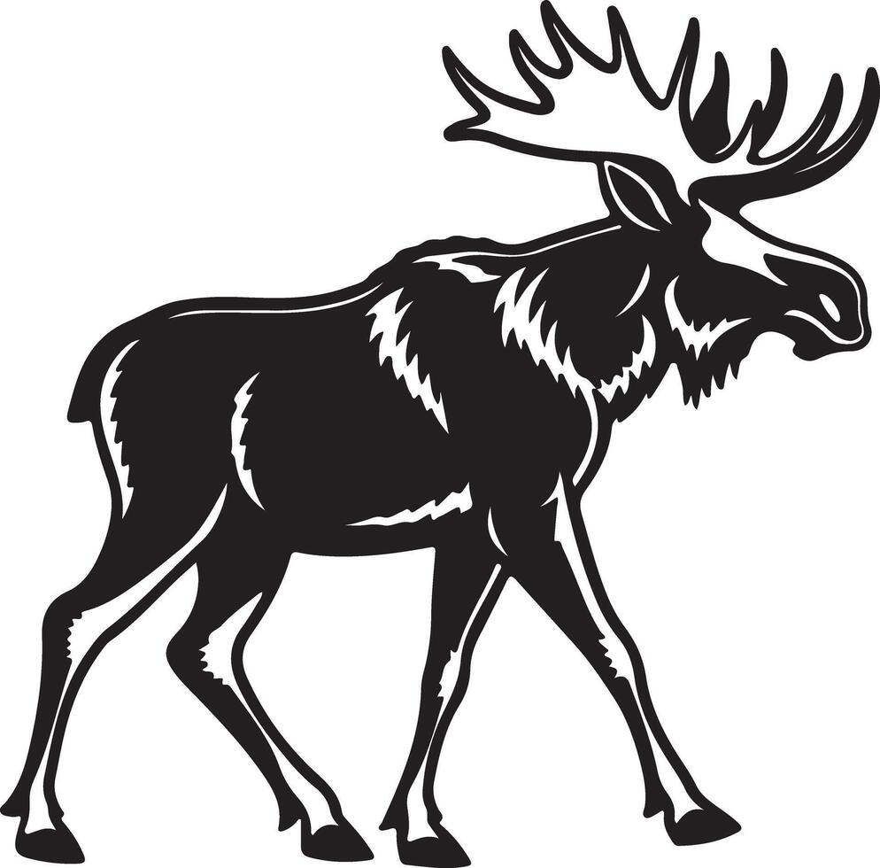 Majestic Bull Moose Strolling Through a Wild, Serene Forest, Black and White Illustration - Professional digital artwork with vibrant colors and detailed composition vector