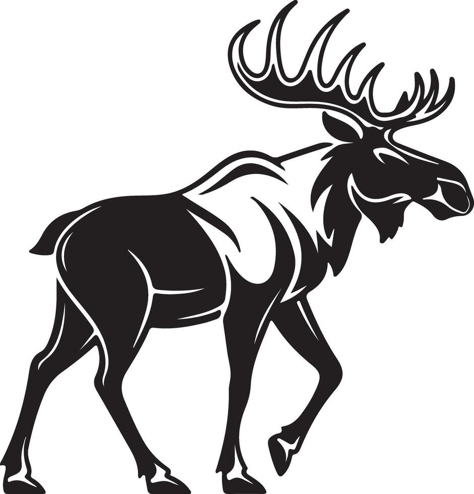 Majestic Moose Silhouette A Powerful Black and White Illustration of a North American Moose in a Wild Setting vector
