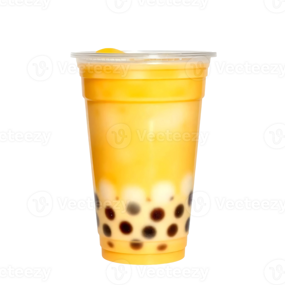 A glass of bubble tea with a yellow liquid png