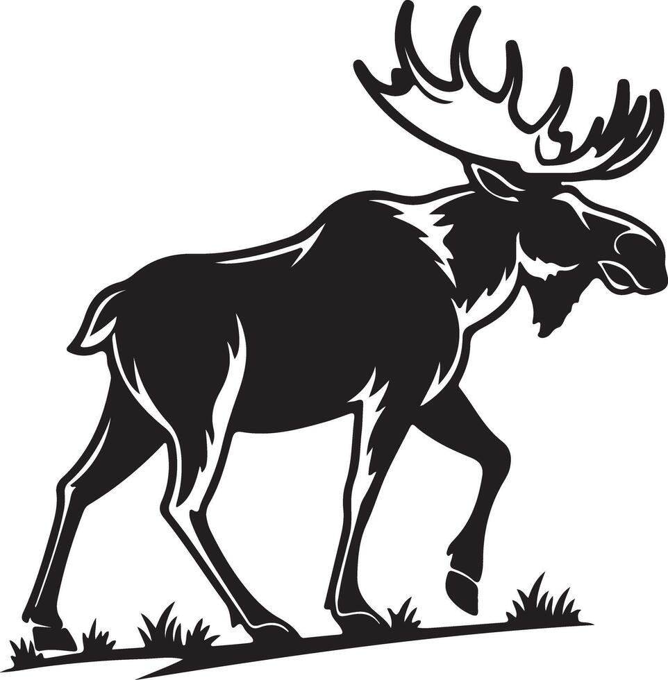 Majestic Moose Strolling Through the Wild A Striking Black and White Illustration of a Powerful Animal in its Natural Habitat vector