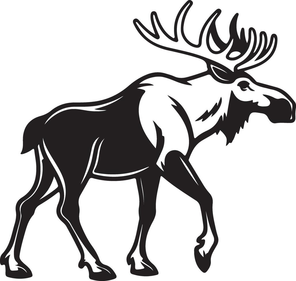 Majestic Moose Walking in a Wild Setting A Striking Black and White Illustration of a North American Elk vector