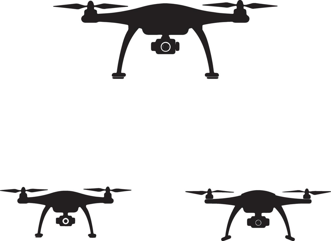 Three Stylish Black Silhouettes of Drones Hovering in a Serene White Space, a Drone Photography Concept vector