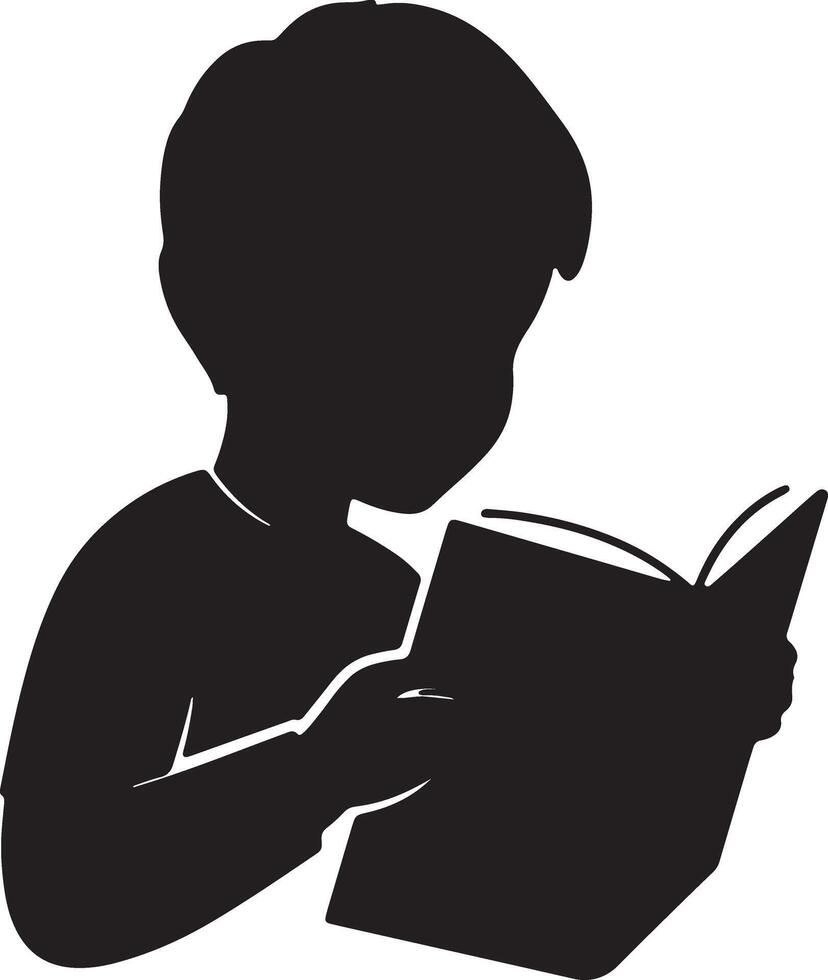 Serene Silhouette of a Child Immersed in Reading a Book, Enjoying a Quiet Moment of Literacy vector