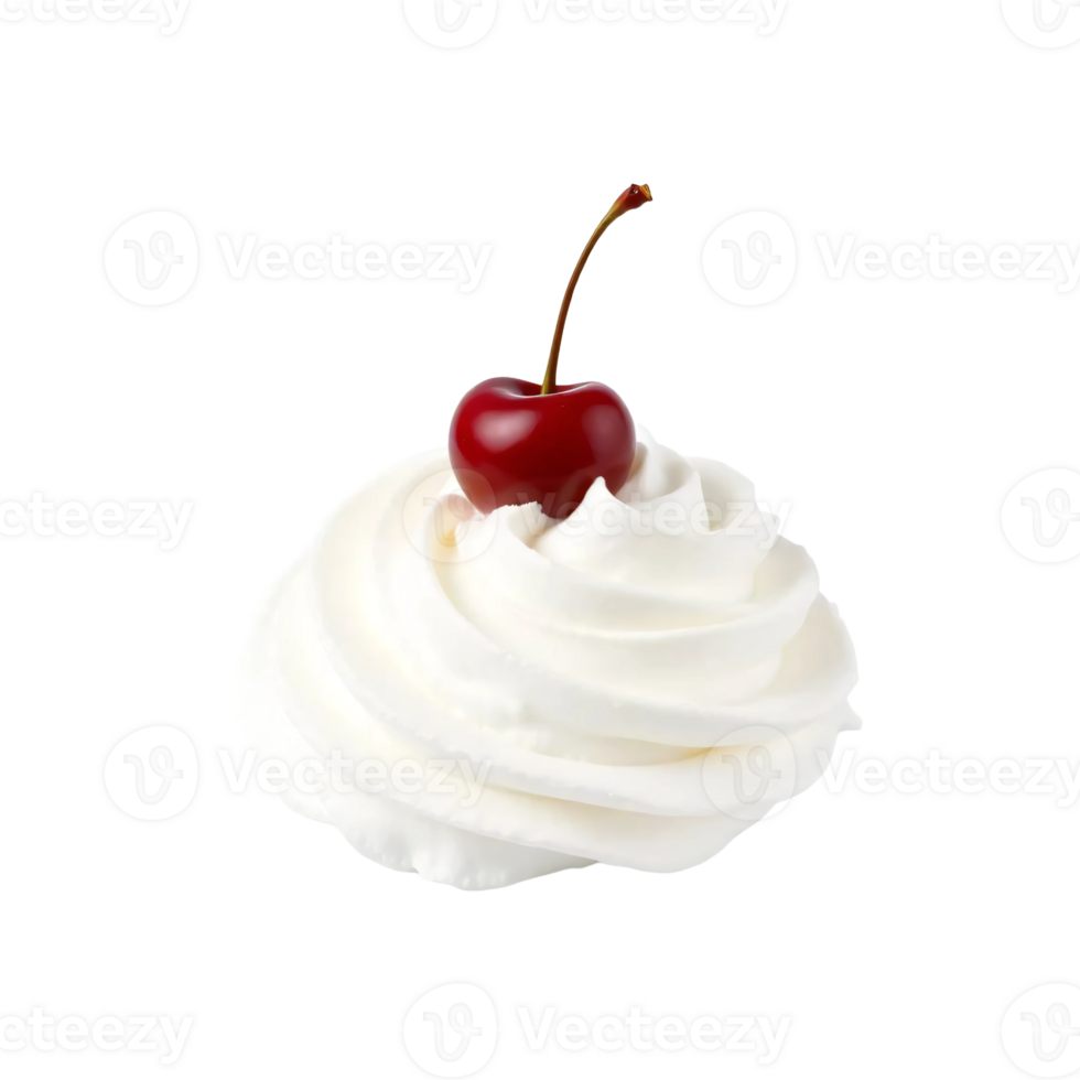 A white whipped cream with a cherry on top png