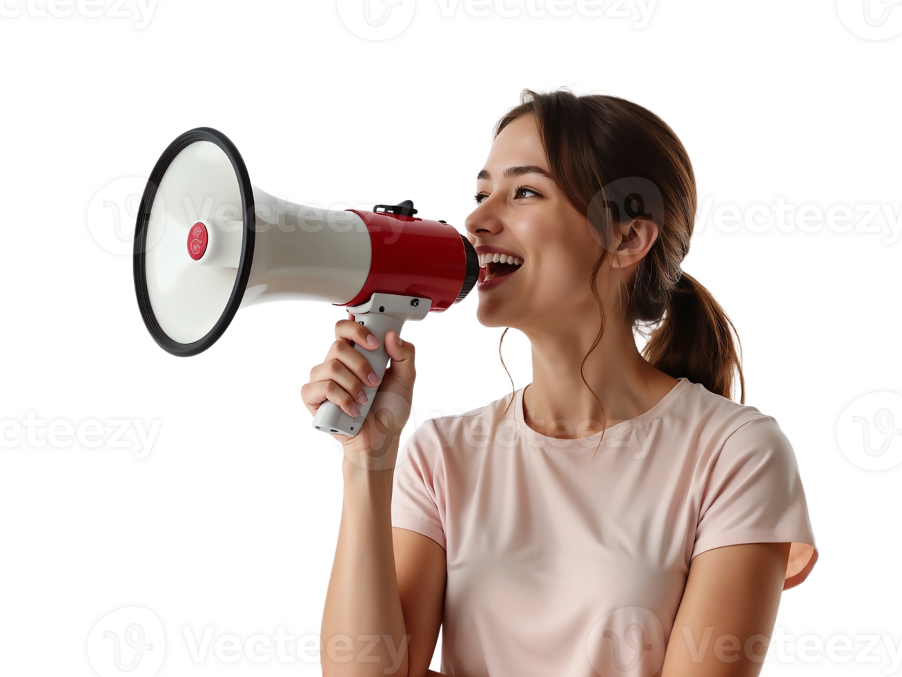 A woman is holding a megaphone and shouting png