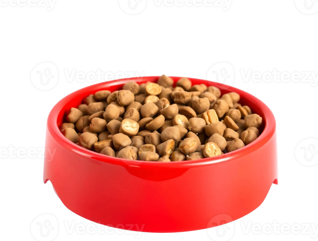 A red bowl filled with dog food png