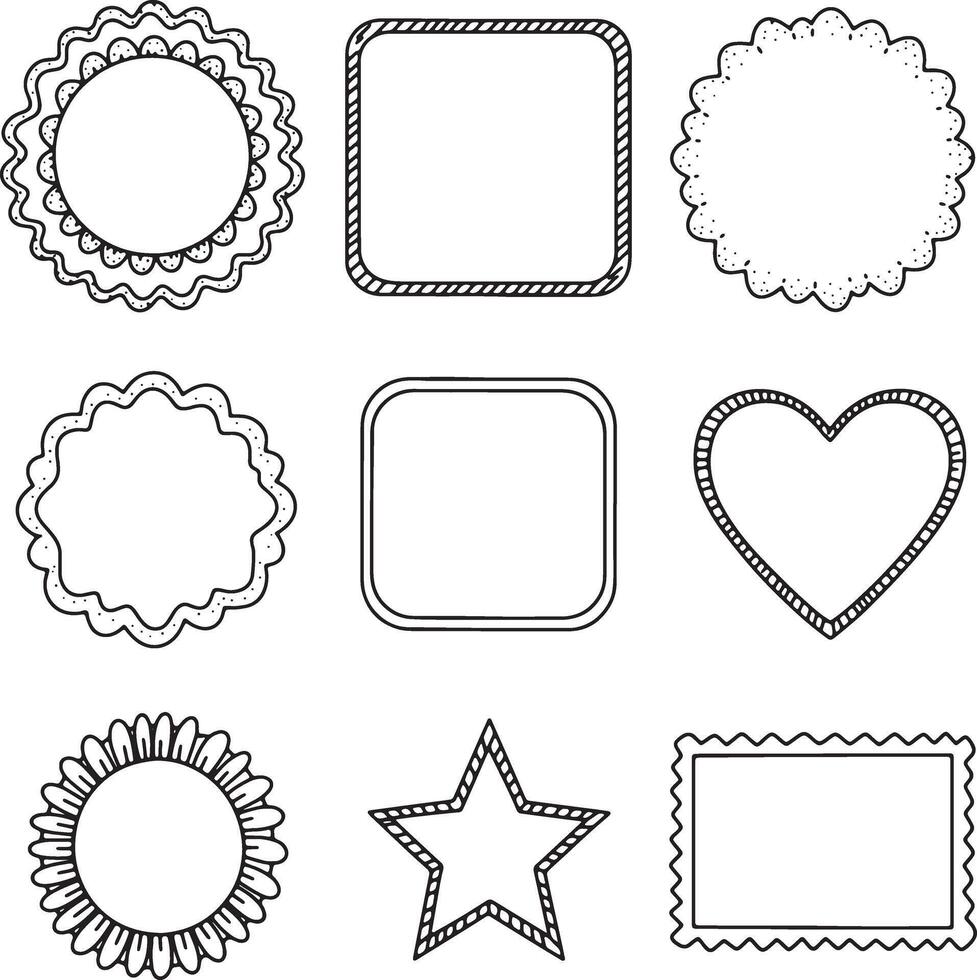Nine Hand-Drawn Decorative Frames Charming Black and White Borders for Scrapbooking, Crafts, and Design Projects vector