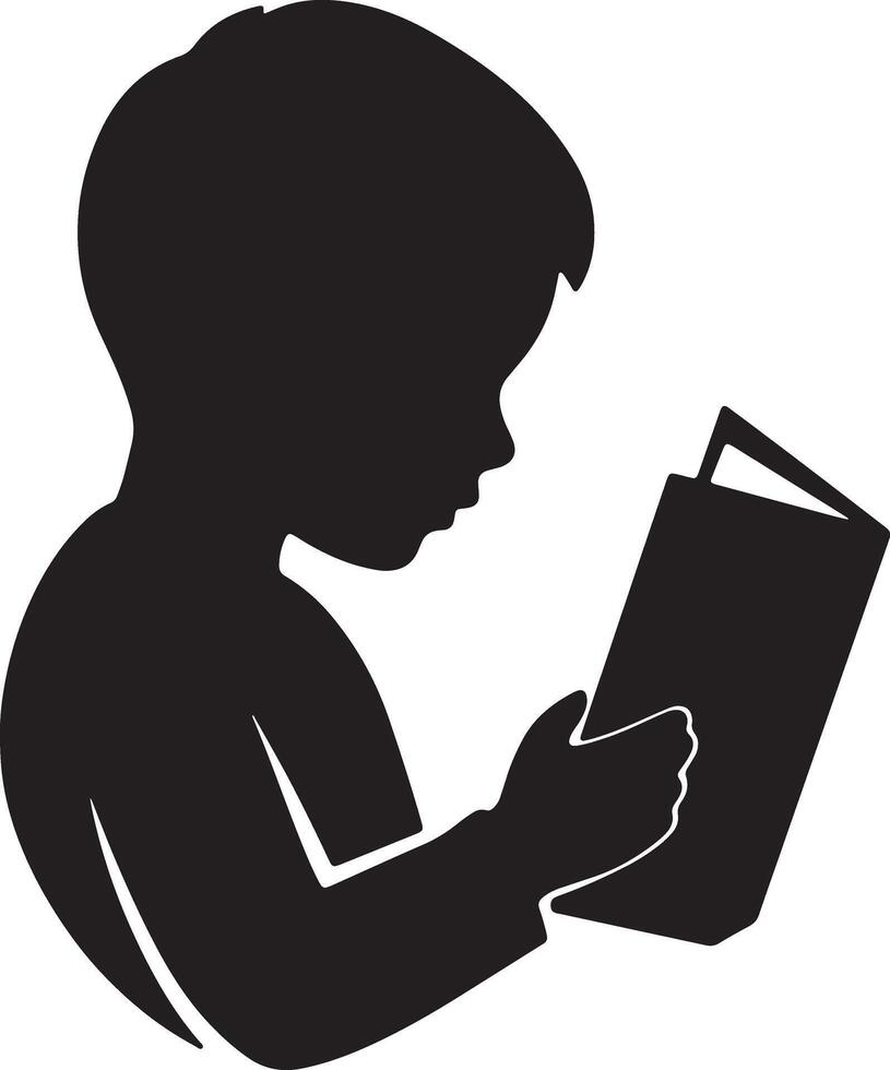 Serene Child Absorbed in Reading a Book, Peaceful Silhouette Illustration of a Young Reader - Professional digital artwork with vibrant colors and detailed composition vector