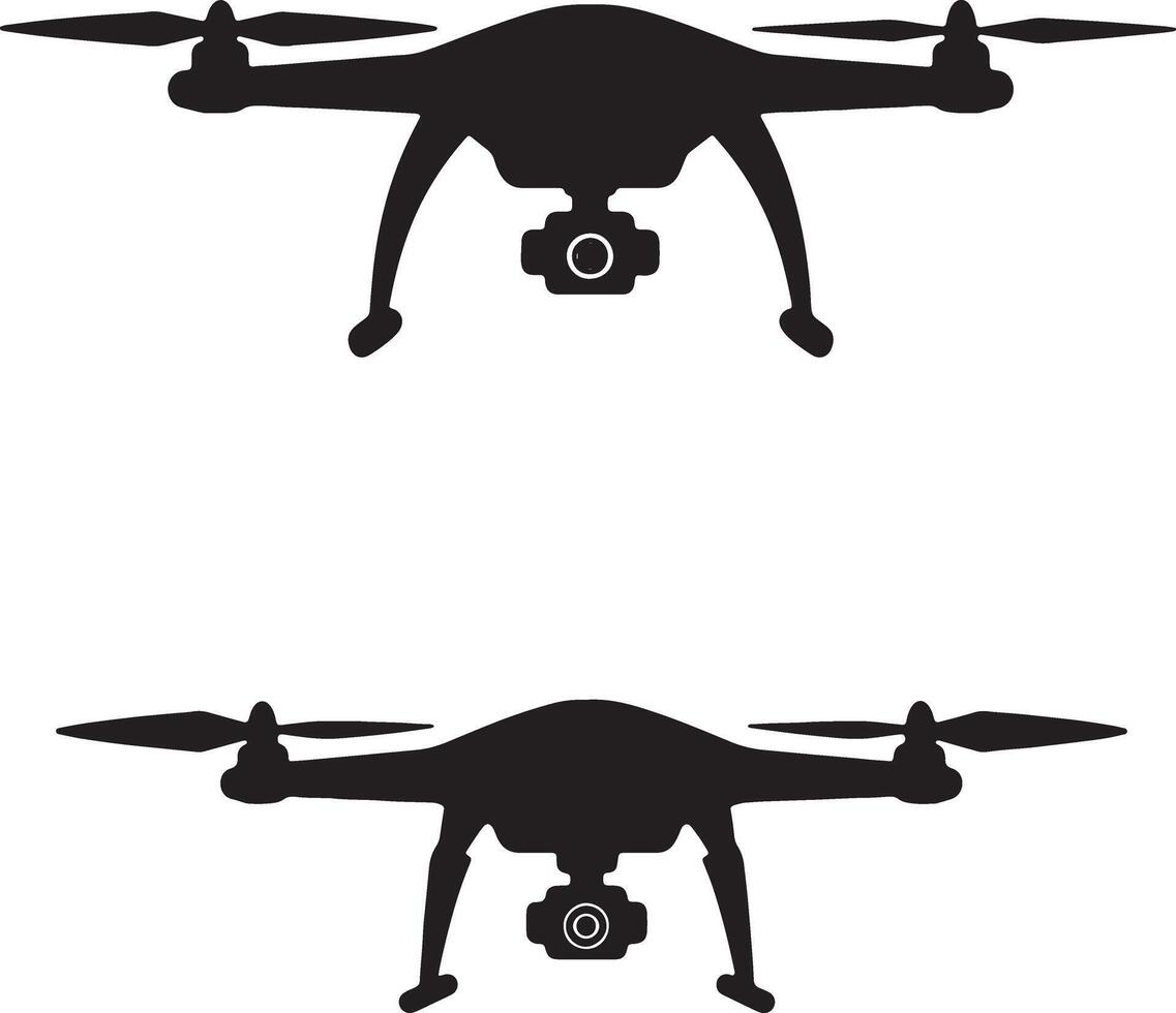 Two Stylish Black Silhouettes of Drones Hovering in Mid-Air, Capturing Dramatic Aerial Photography - Professional digital artwork with vibrant colors and detailed composition vector