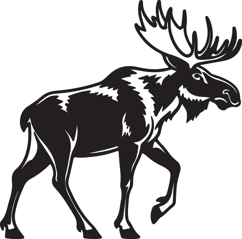 Majestic Bull Moose Strolling Through the Wilderness A Dramatic Black and White Illustration - Professional digital artwork with vibrant colors and detailed composition vector