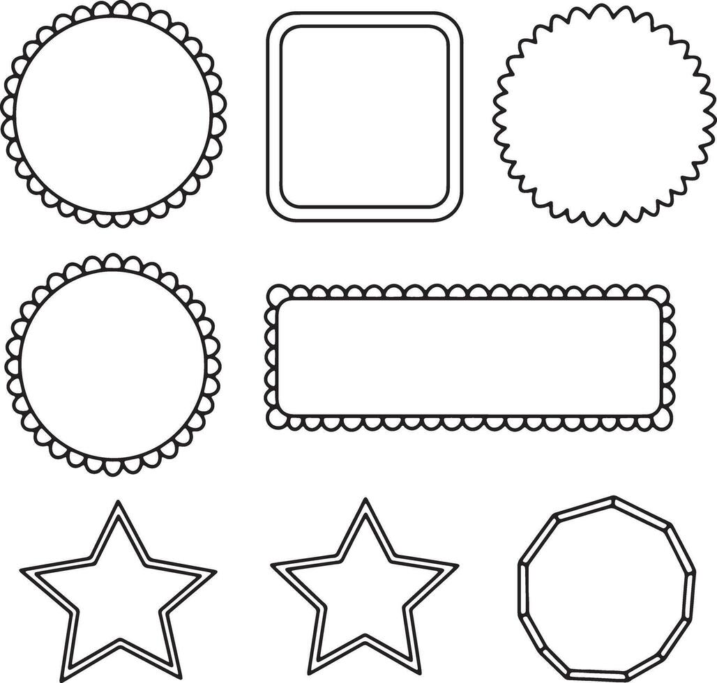 Eight Simple, Elegant Black and White Outline Frame Shapes for Scrapbooking and Design Projects - Professional digital artwork with vibrant colors and detailed composition vector