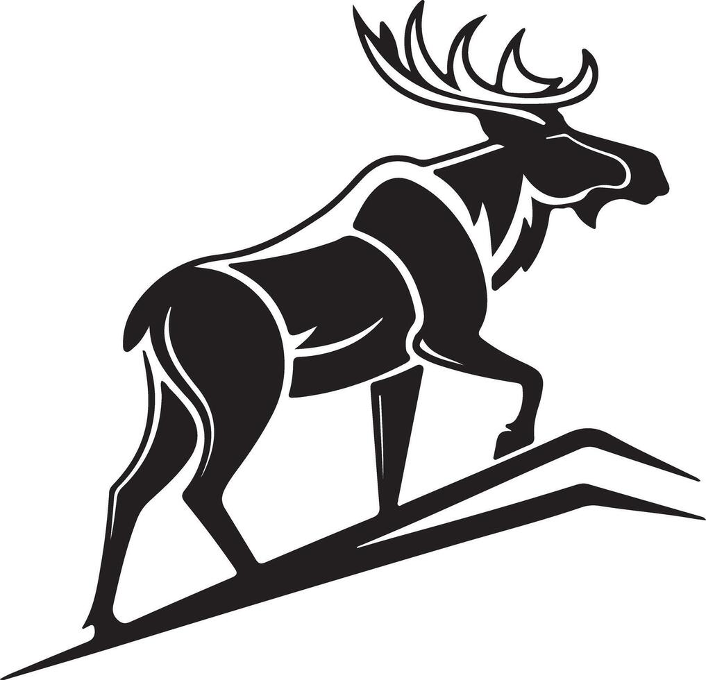 Majestic Moose Ascending Mountain Ridge A Striking Black and White Illustration of a Powerful Animal in a Dramatic Landscape vector