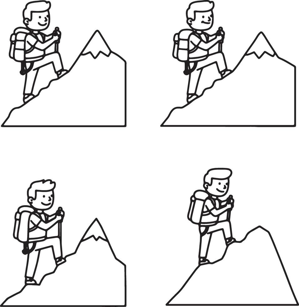 Happy Climber Ascending Snowy Mountain Peaks Joyful Illustration of Hiking Adventures - Professional digital artwork with vibrant colors and detailed composition vector