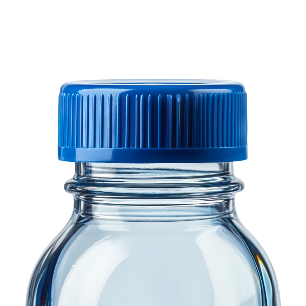Blue Bottle Cap on Clear Bottle isolated on transparent background png